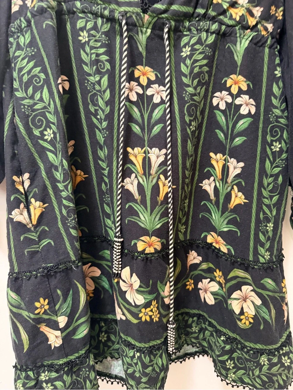 FARM Rio Black Floral Mini Dress with Green and Yellow Print - Picture 3 of 7